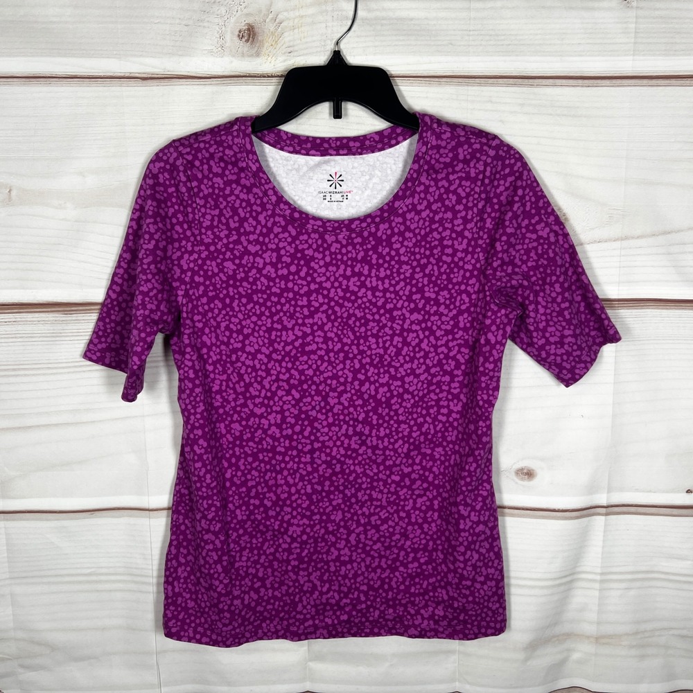 Isaac Mizrahi Live Top Womens S Purple Spotted Pima Cotton Short Sleeve T-Shirt